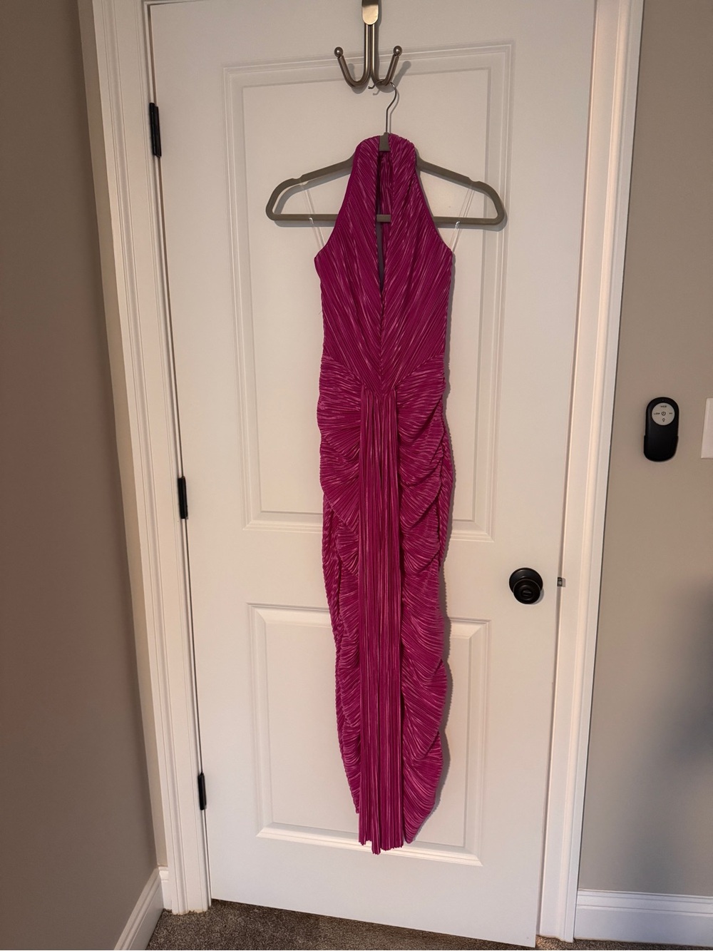Akira Fuchsia Halter Ruched Evening Dress